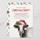 Invitation Vache à Santa Hat Ferme Animaux laitiers Fête de N (Devant / Derrière)