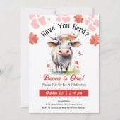 Invitation Vache Ai-Tu Trouvé 1ère Fille d'anniversaire (Devant)