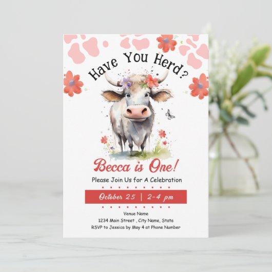 Invitation Vache Ai-Tu Trouvé 1ère Fille d'anniversaire (Debout devant)