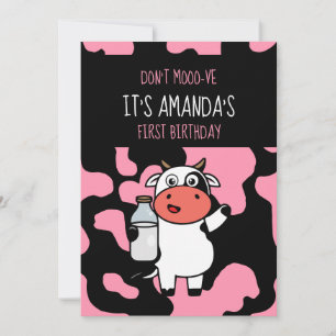 Invitation Vache Amusante ferme animal thème fille 1er annive