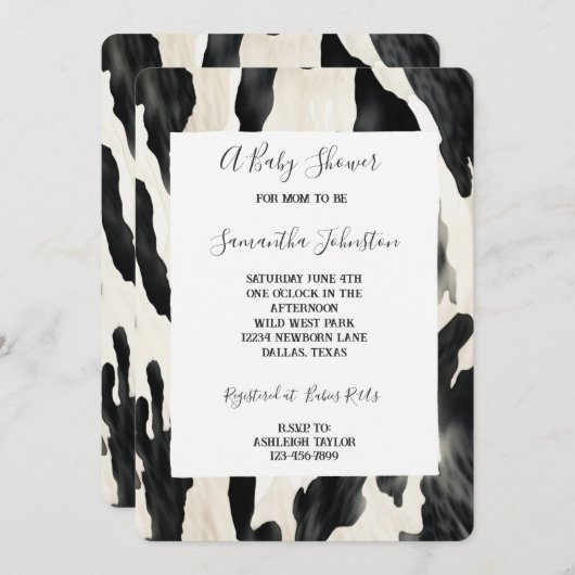 Invitation Vache animale de la ferme occidentale (Devant / Derrière)