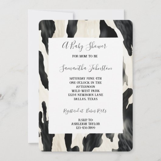 Invitation Vache animale de la ferme occidentale (Devant)