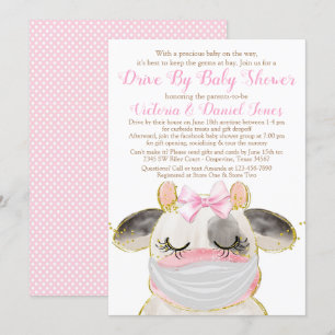 Invitation Vache avec Masque Drive Par Baby shower