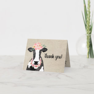 Invitation Vache avec Merci d'aquarelle de la Couronne Floral
