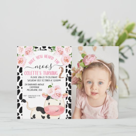 Invitation Vache Avez-Vous Entendu La Photo Moos 2e Anniversa (Debout devant)