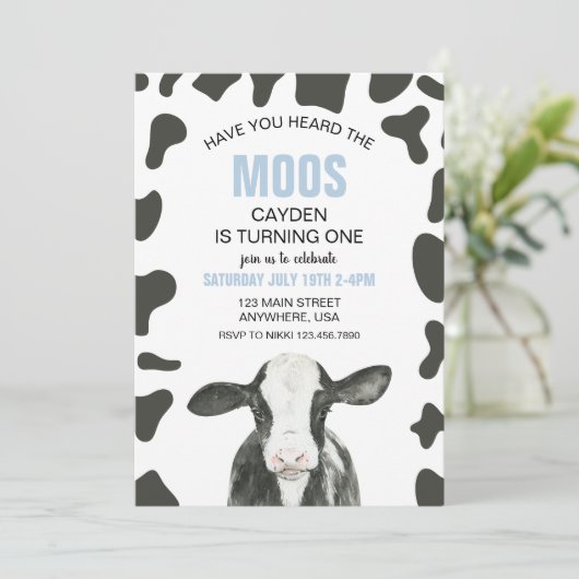 Invitation Vache Avez-Vous Entendu Moos bleu Plaid Anniversai (Debout devant)