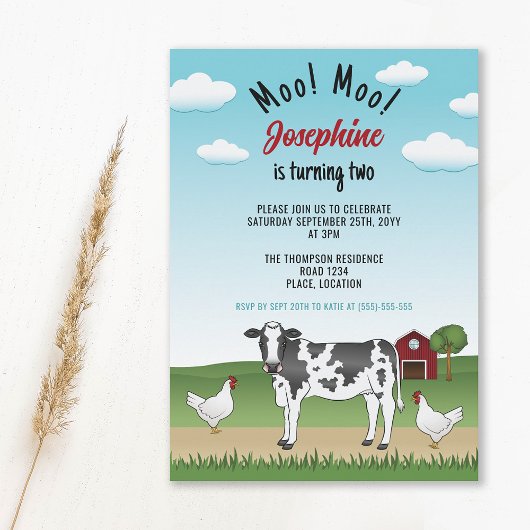 Invitation Vache Blanche Noire Et Poulet Ferme Barnyard Birth