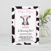 Invitation Vache blanche noire rose florale Imprimer 2e anniv (Debout devant)