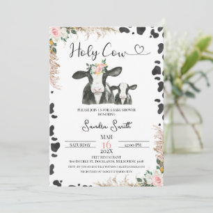 Invitation Vache blanche noire Veau floral Vache Baby shower
