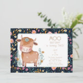 Invitation Vache Boho Floral Deuxième anniversaire (Debout devant)