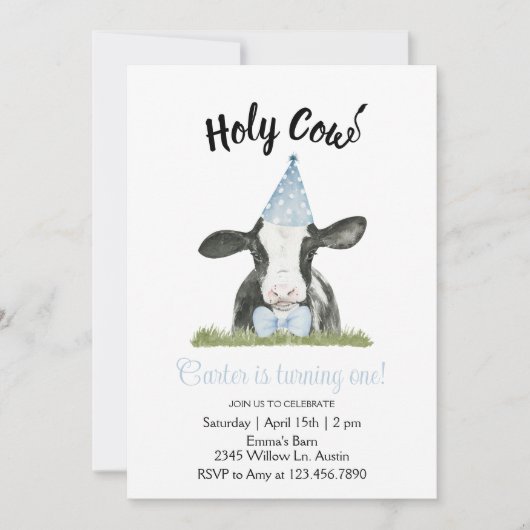 Invitation Vache casquette Blue Party avec vache Imprimer Inv (Devant)