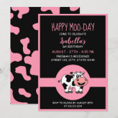 Invitation Vache Cute ferme animal thème fille 1er anniversai (Devant / Derrière)