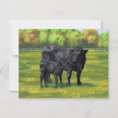 Invitation Vache d'Angus noir et veau mou en pâturage d'été (Devant)