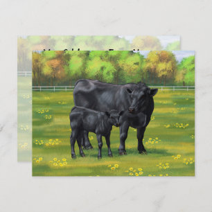Invitation Vache d'Angus noir et veau mou en pâturage d'été