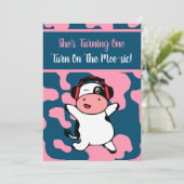 Invitation Vache Danser ferme animal thème fille 1er annivers (Debout devant)