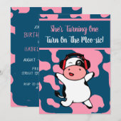 Invitation Vache Danser ferme animal thème fille 1er annivers (Devant / Derrière)