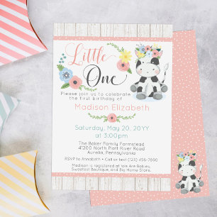 Invitation Vache de bébé premier anniversaire veau floral sur