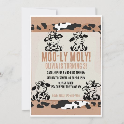 Invitation Vache de ferme drôle veau de lait Moo-ly Moly (Devant)