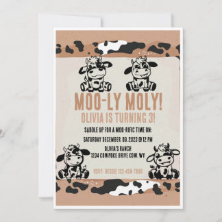 Invitation Vache de ferme drôle veau de lait Moo-ly Moly