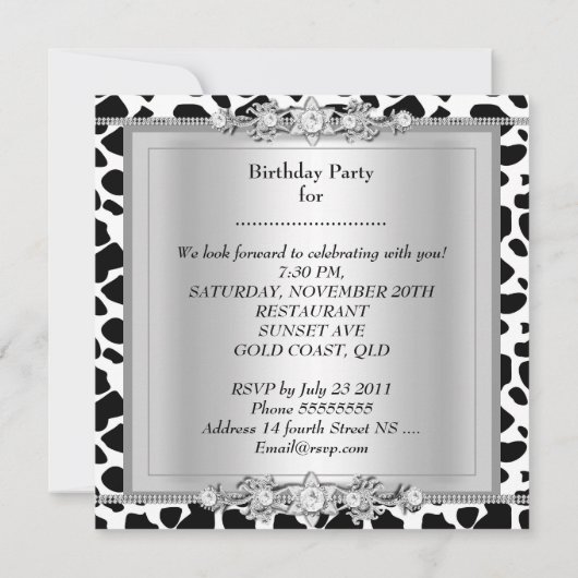 Invitation Vache de fête d'anniversaire Imprimer image diaman (Dos)