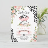 Invitation Vache de vache rose florale Imprimer Premier anniv (Debout devant)