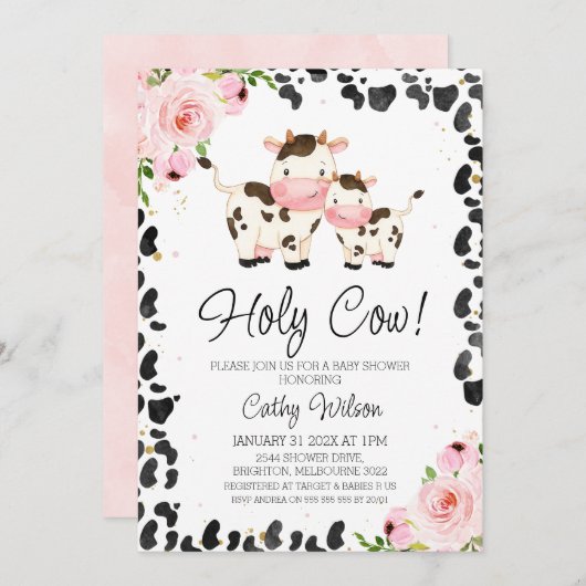 Invitation Vache de veau flush Imprimer Baby shower Invitatio (Devant / Derrière)