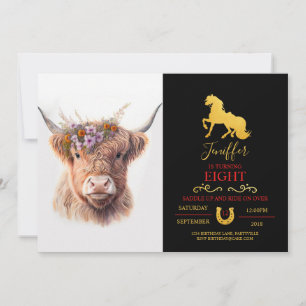 Invitation Vache des Highlands avec couronne florale Illustra