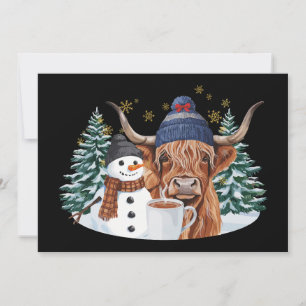 Invitation Vache des Highlands Bonhomme de neige Chocolat cha