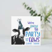 Invitation Vache drôle enterrement de vie de garçon ou de jeu (Debout devant)