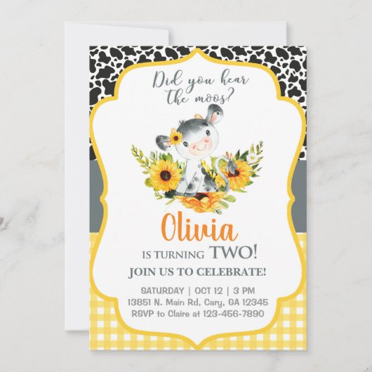 Invitation Vache et tournesol avez-vous entendu l'invitation  (Devant)