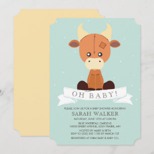 Invitation Vache farcie Baby shower neutre jaune et vert