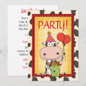 Invitation Vache - Fête d'anniversaire de l'enfant (Devant / Derrière)