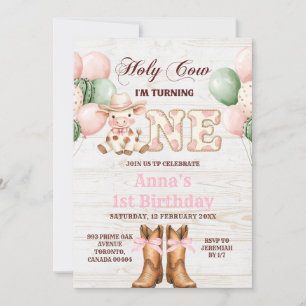 Invitation Vache Fille Rose Rodeo Occidental 1er Anniversaire