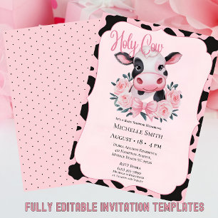 Invitation Vache florale rose Blush Imprimer Baby shower Invi