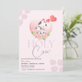 Invitation Vache florale rose pâle douche bébé fille (Debout devant)