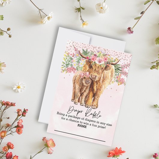 Invitation Vache Highland Baby shower rose tombole de couche