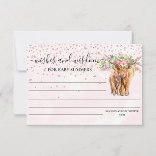 Invitation Vache Highland Baby shower rose veut la sagesse
