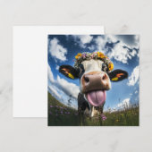 Invitation Vache joyeuse en fleur (Devant / Derrière)