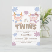 Invitation Vache jumelle fille garçon baby shower (Debout devant)
