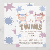 Invitation Vache jumelle fille garçon baby shower (Devant / Derrière)