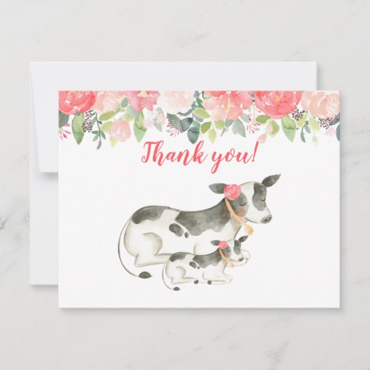 Invitation Vache laitière Peony Floral Merci notes (Devant)