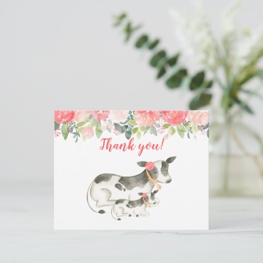 Invitation Vache laitière Peony Floral Merci notes (Debout devant)
