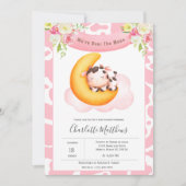 Invitation Vache mignonne au-dessus du Baby shower Lune (Devant)