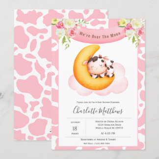Invitation Vache mignonne au-dessus du Baby shower Lune