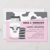 Invitation Vache mignonne et lait et biscuits Baby shower ros (Devant)