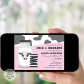 Invitation Vache mignonne et lait et biscuits Baby shower ros