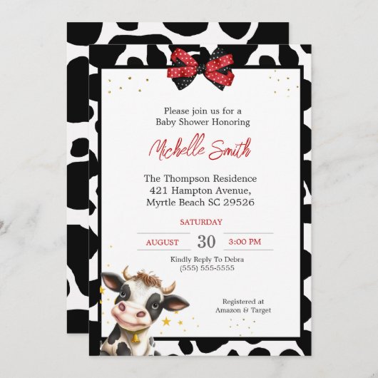 Invitation Vache mignonne et vache Imprimer Bébé Douche Invit (Devant / Derrière)