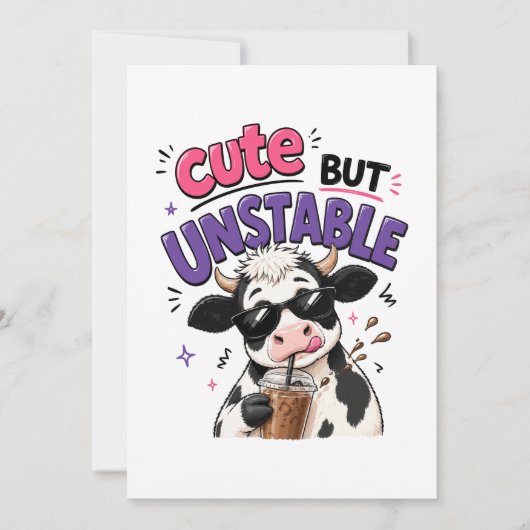 Invitation Vache mignonne mais instable avec café glacé (Devant)
