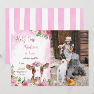 Invitation Vache mignonne modifiable Anniversaire Photo Invit