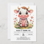 Invitation Vache moderne rose bohème Anniversaire (Devant)